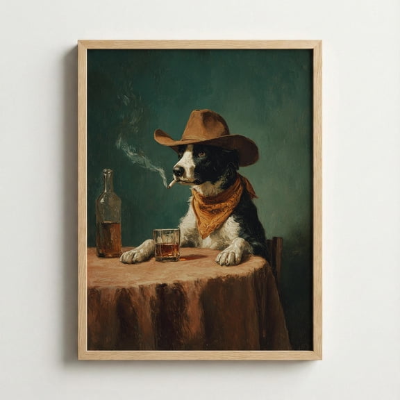 Cowboy Dog Wall Art Border Collie Western Bar Home Decor