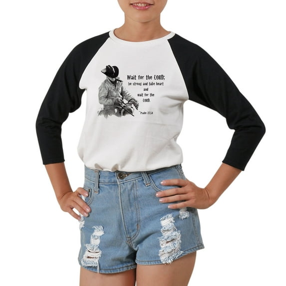 Cowboy Drawing & Bible Verse Printed 100% Cotton Elbow Sleeves T-Shirt WTS_03 M