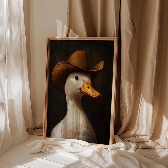 Cowboy Duck Portrait Farmhouse Animal Art Western Duck Wall Print Rustic Country Decor Quirky Barnyard Painting Wall Art Modern Wall Decor