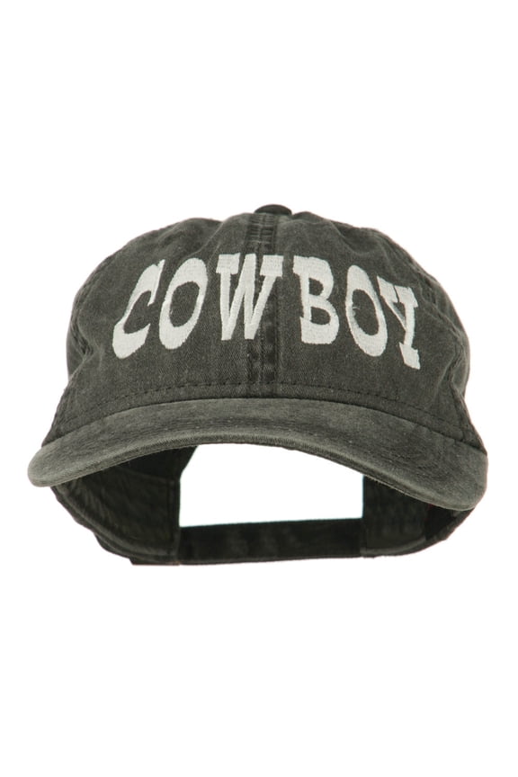 Cowboy Embroidered Washed Cap - Black OSFM