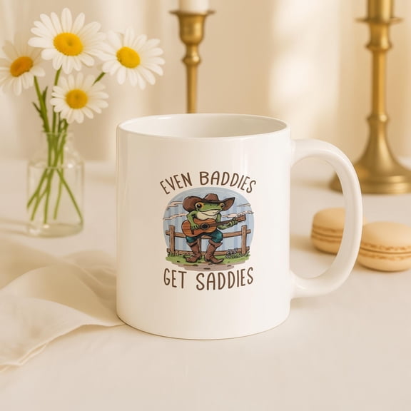 Cowboy Frog Mug, Western Coffee Cup, Mental Health Humor Gift Ceramic Mug 11oz