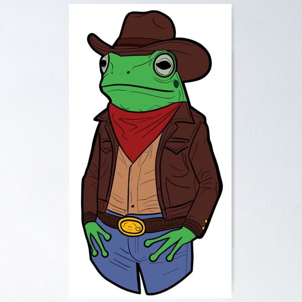 Cowboy Frog No Background Color Sketch Poster Wall Art, Modern Wall