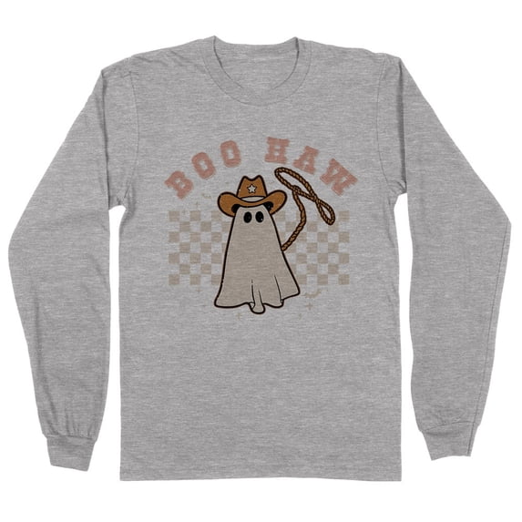 Cowboy Ghost Boo Haw Long Sleeve Shirt Unisex X-Large Grey