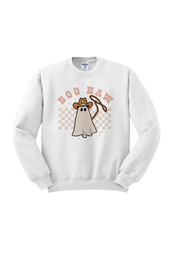 Cowboy Ghost Boo Haw Sweatshirt Unisex Small White