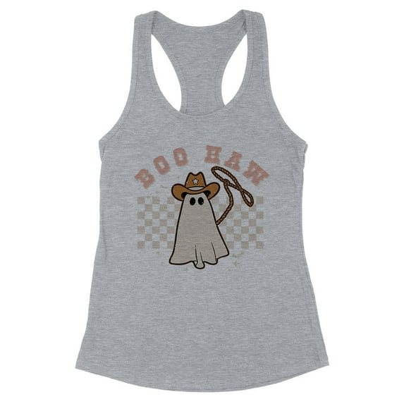 Cowboy Ghost Boo Haw Tank Top Fitted Racerback Women's Medium Heather Grey