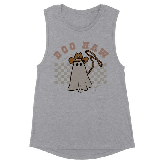 Cowboy Ghost Boo Haw Women's Muscle Tank Large Heather Grey