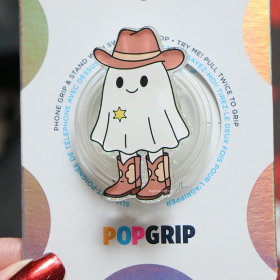 Cowboy Ghost Resin Phone Grip: Sparkly Halloween Accessory