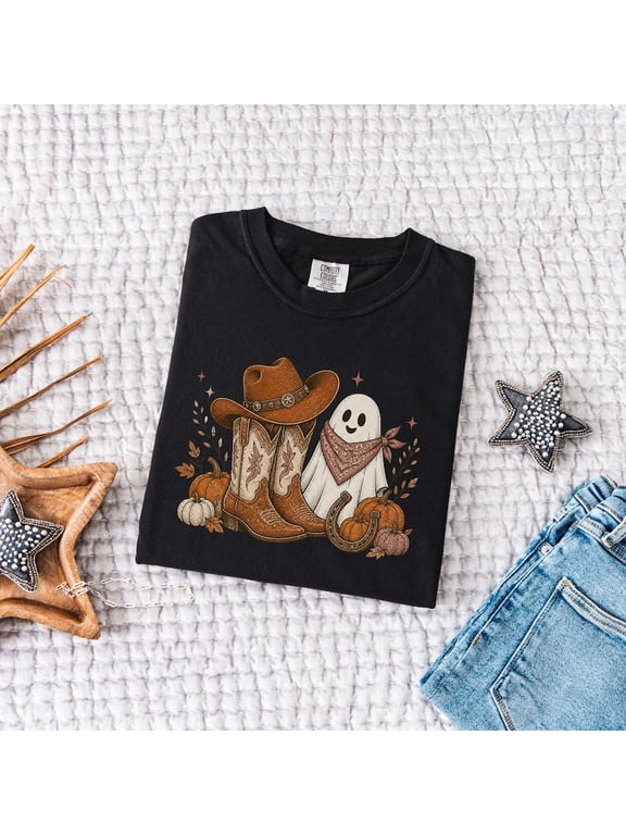 Cowboy Ghost Shirt, Western Halloween Tee, Cowgirl Spooky Shirt, Boots Pumpkin
