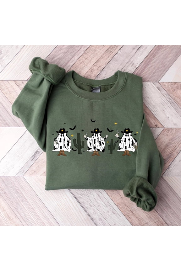 Cowboy Ghost Trio Halloween Sweatshirt – Funny Spooky Western Pullover for Fall Season
