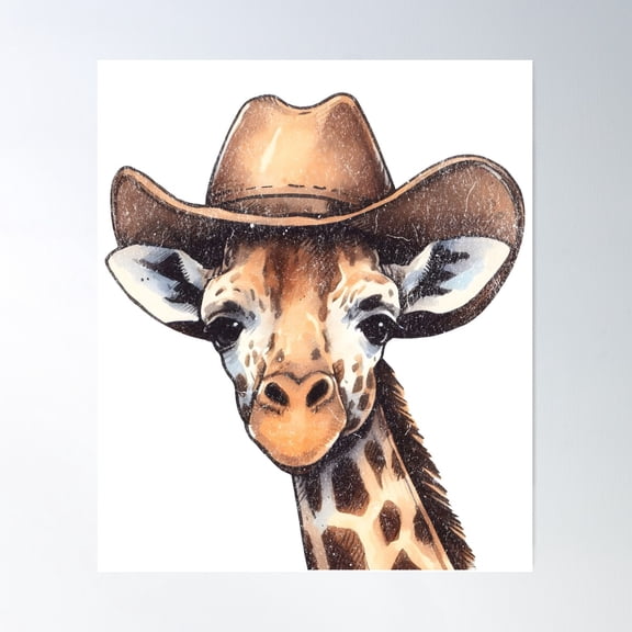 Cowboy Giraffe Ranger Country Long Neck Poster Wall Art, Modern Wall Decor For Living Room Bedroom, 24x36 UNFRAMED