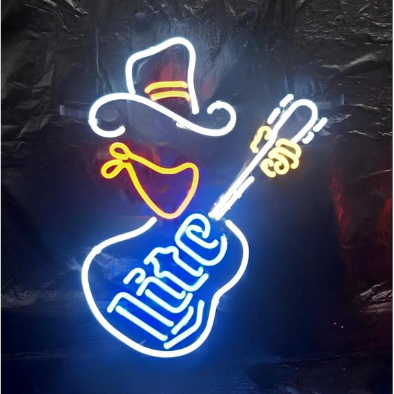 Cowboy Guitar Beer Bar Open 24"x20" Neon Light Sign Lamp Wall Decor Windows Club