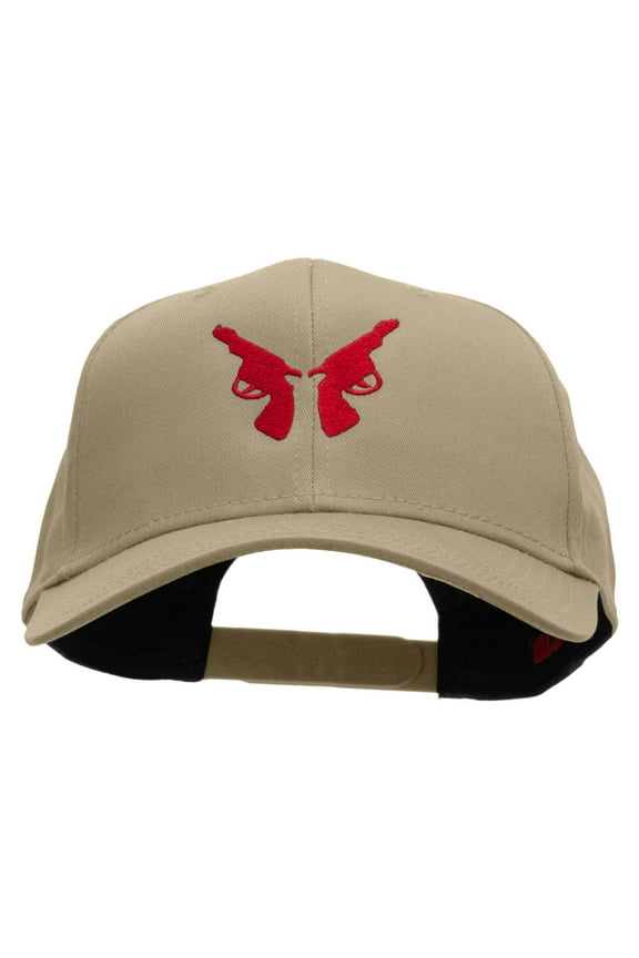 Cowboy Gun Embroidered Solid Cotton Twill Pro Style Cap - Khaki OSFM