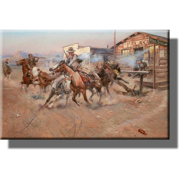 Cowboy Gun Fight Wild West Picture on Stretched Canvas, Wall Art Decor, Ready to Hang!