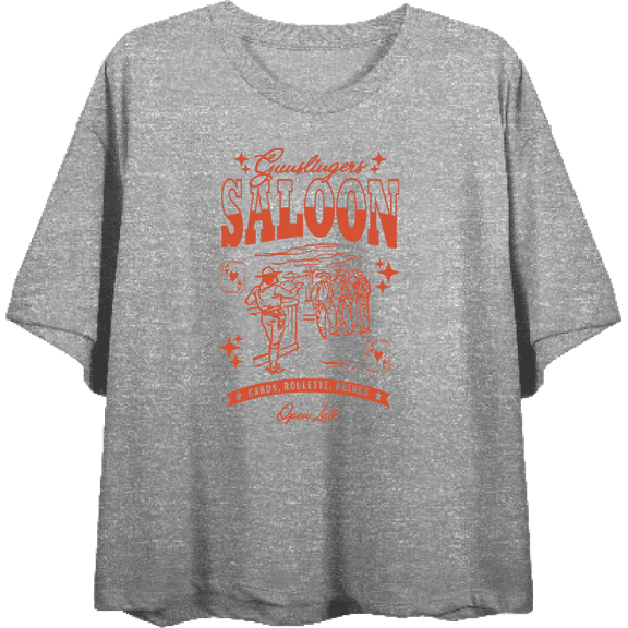 Cowboy Gunslinger Saloon Women's Heather Gray Crew Neck Short Sleeve Top-Large