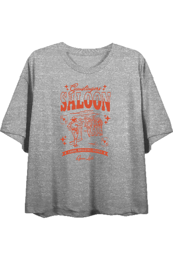 Cowboy Gunslinger Saloon Women's Heather Gray Crew Neck Short Sleeve Top-Medium