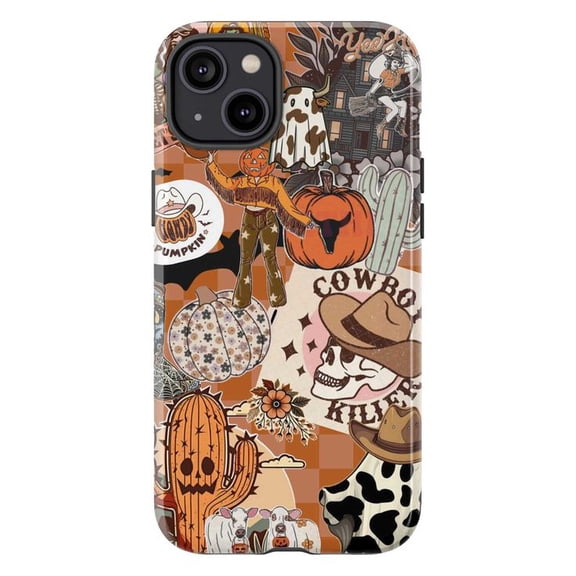 Cowboy Halloween Spooky Western Phone Case, Skull Cactus Ghost Collage for iPhone 17 16 15 14 13 12 11 Pro Plus Mini