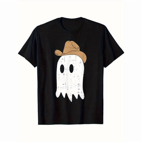 Cowboy Halloween T-Shirt Funny Cowboy Hat Graphic Tee Soft Breathable Cotton Top Black S-5XL