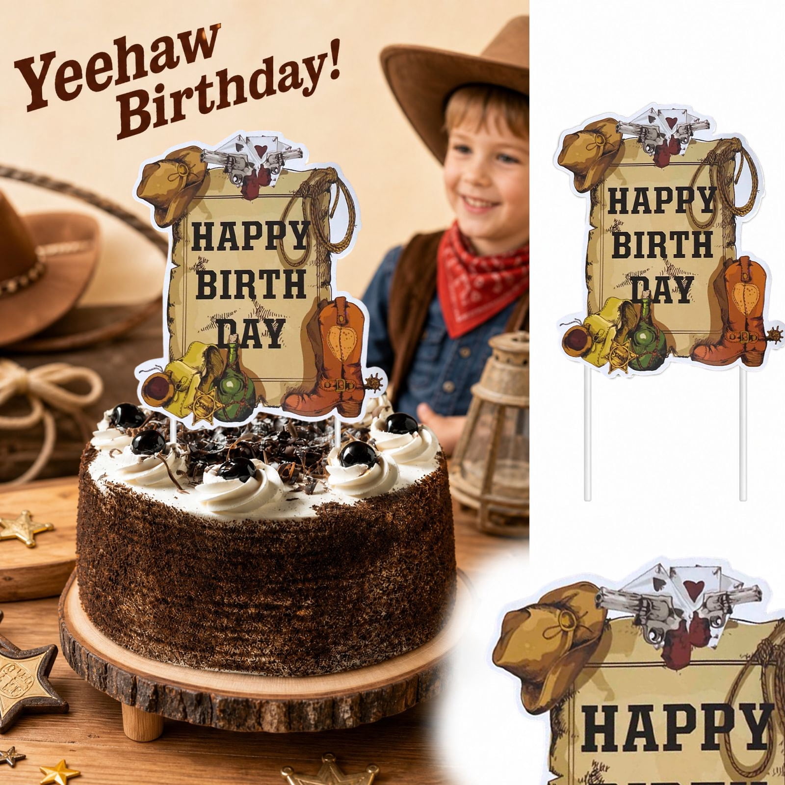 Cowboy Happy Birthday Cake Topper Western Themed Wild West Party Decor ...
