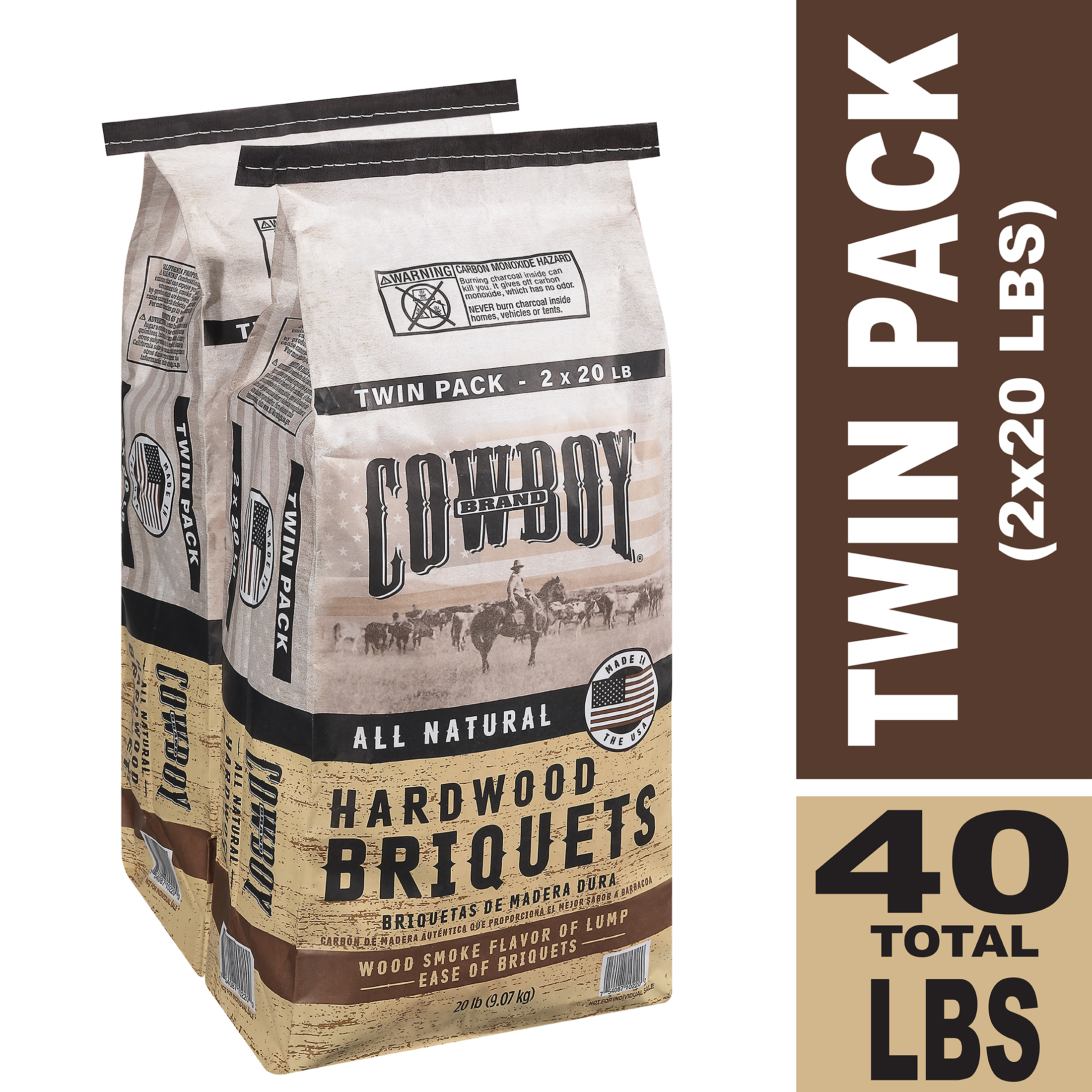 Cowboy Hardwood Charcoal Briquets, 20 Pounds Each (Pack of 2, 40 Pound Total) - image 1 of 11