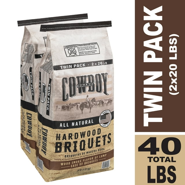 Cowboy Hardwood Charcoal Briquets, 20 Pounds Each (Pack of 2, 40 Pound Total)