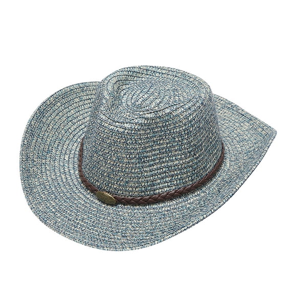Cowboy Hat 2 Adult Casual Solid Summer Western Fashion Sun Hat with Wide Brim for Travel and Sun Blue