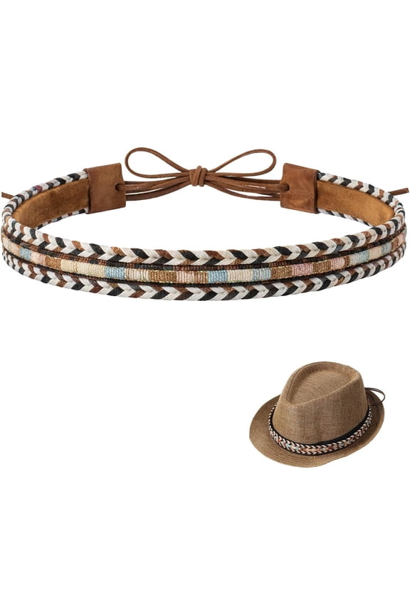 Cowboy Hat Band for Men & Women: Brown Leather Hat Band with  Belt Buckle, Crochet Denim Cowboy Hat Cinch -  Hat Accessories for Cowboy Hats