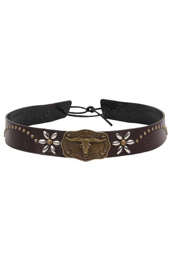 Cowboy Hat Band for with Ox Head Buckle Vintage Ethnic Panamas Cap Band for Women Men Straw Hat Belt Accessories