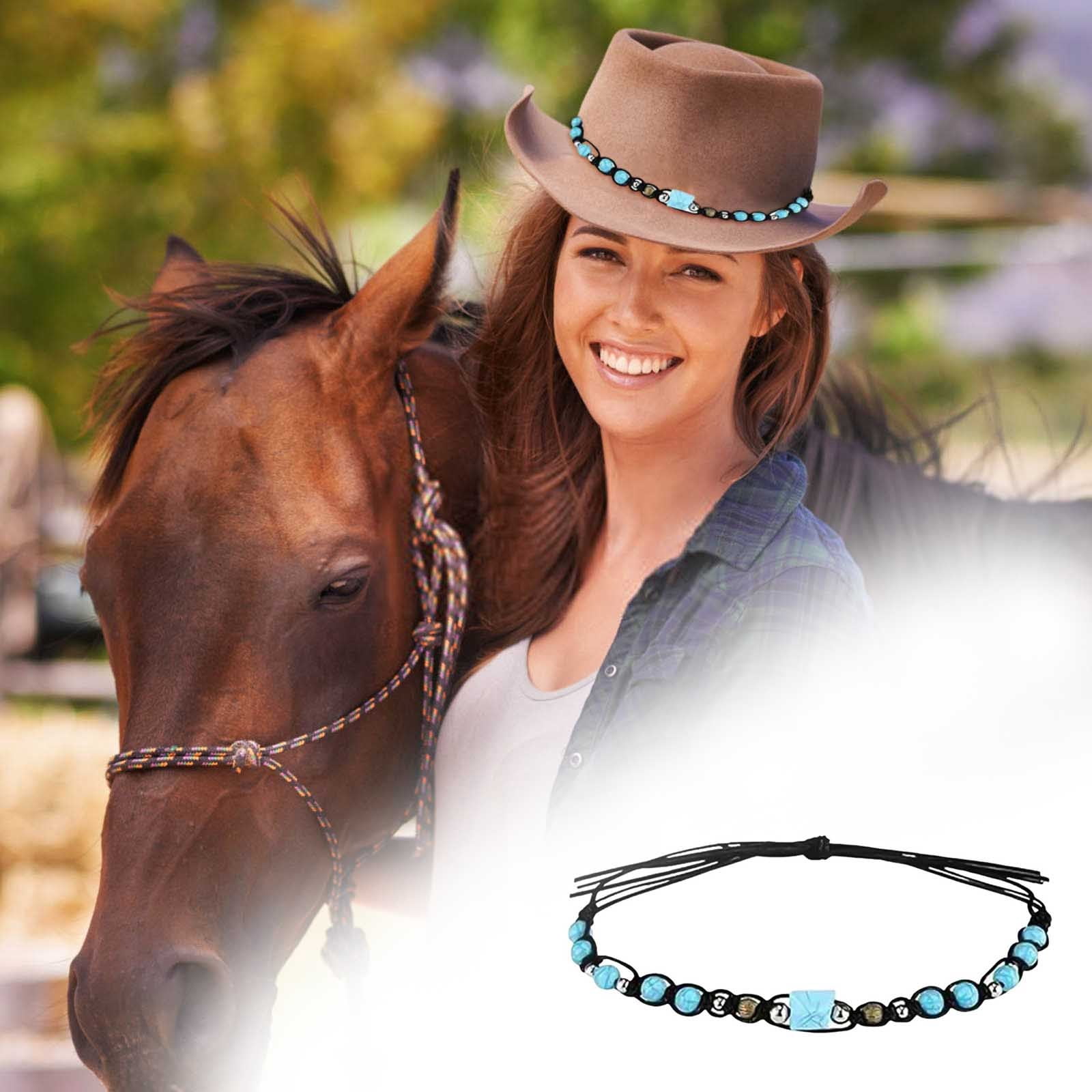 Leather Turquoise Beaded Hat Bands Western Ethnic Boho Chic Adjustable Straps 10 PCS Cowboy Hats, Bands Ethnic Western Hat Belts, Rural  main image 2