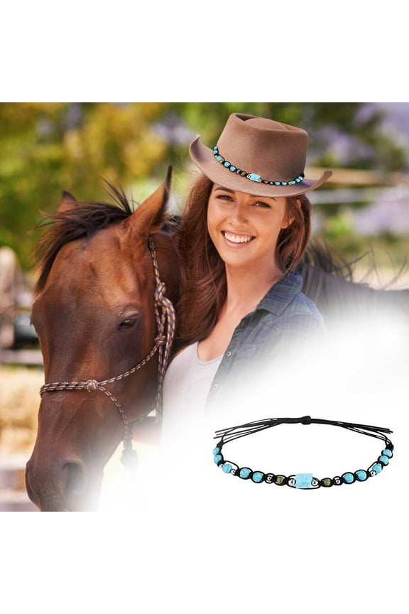 Cowboy Hat Bands for Men and Women Ethnic Western Hat Accessories Leather Turquoise Beaded Hatbands for Fashionable Cowboy Hats