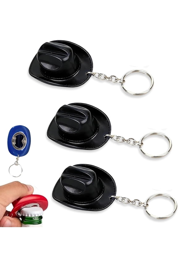 Cowboy Hat Bottle Opener Keychain,Portable Western Texas Style Metal Soda Can Openers Tool,Western Key Chain,Cowboy Hat Bottle Opener,Party Favors Decoration (3Pcs-Black)