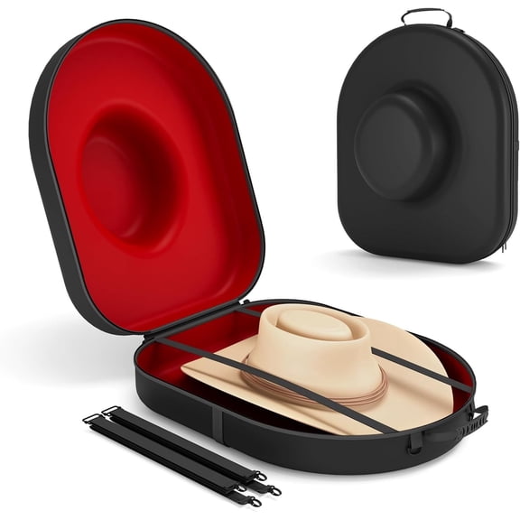 Cowboy Hat Box for Travel, Crush Proof Western Hat Holder Storage, Fits Most Sizes, Up to 2 Hats, with Handle, Luggage Strap and Adjustable Shoulder Strap, Large