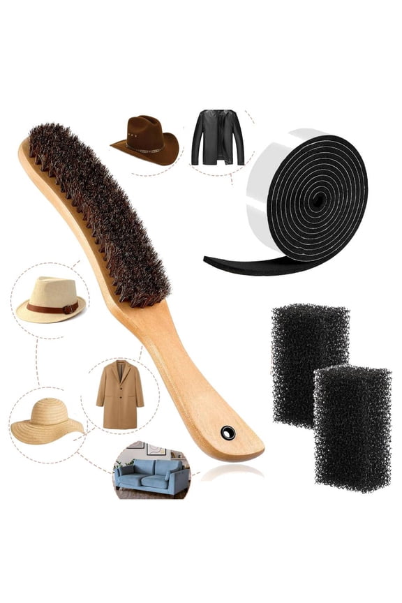 Cowboy Hat Brush, Horsehair Brush with Wood Handle for Cleaning, Lint Brush Removes Dust for Felt Hats, Wool Coats, Suits, Clothes, Shoes