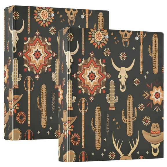 Cowboy Hat Cactus Cow Skull Hardcover 3 Ring Binder 1.5” Round Rings Binder Organizer Letter Size Paper Pockets School Office Supplies