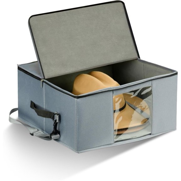 Cowboy Hat Case with 6-Side Plastic Panels, Stackable Large Western Hat Storage Box for & Travel, Rigid Hat Carrier Fits Up to 16" Wide Brim Hats, & Foldable, Grey
