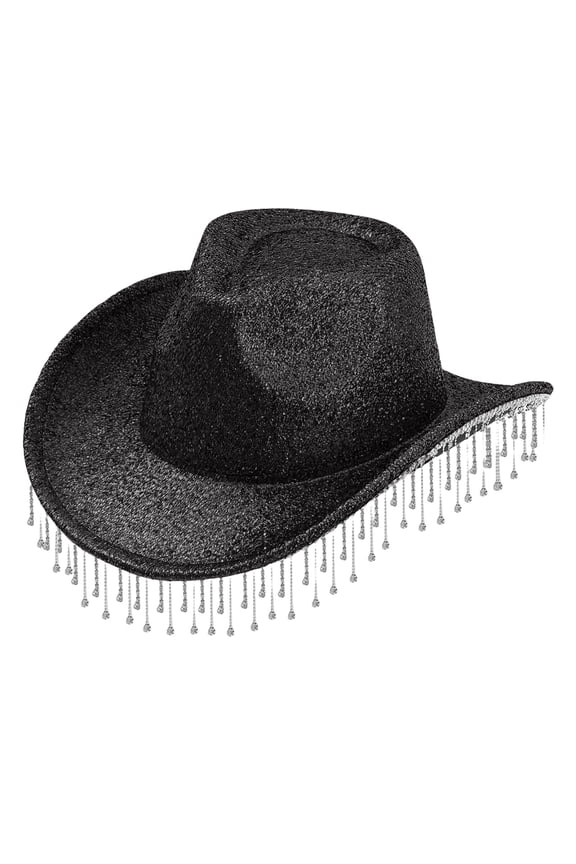 Cowboy Hat Christmas Women's Elegant And Light With Shiny Tassel Cow Wide Brim Tassel Dating Winter Hats For Women