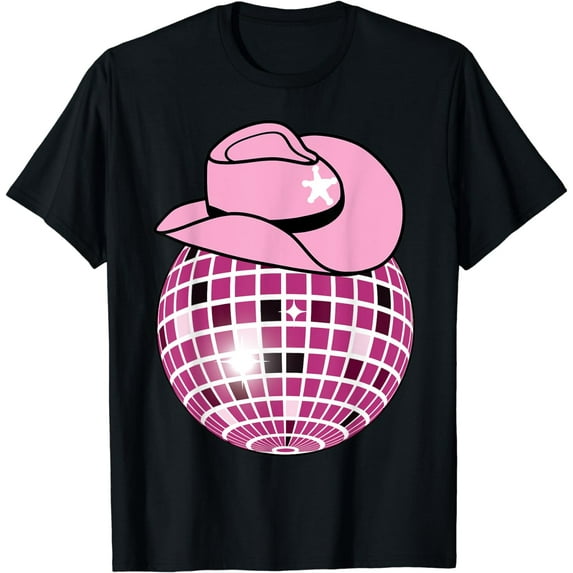 Cowboy Hat Disco Ball Pink Cowgirl Funny Creative Graphic T-Shirt