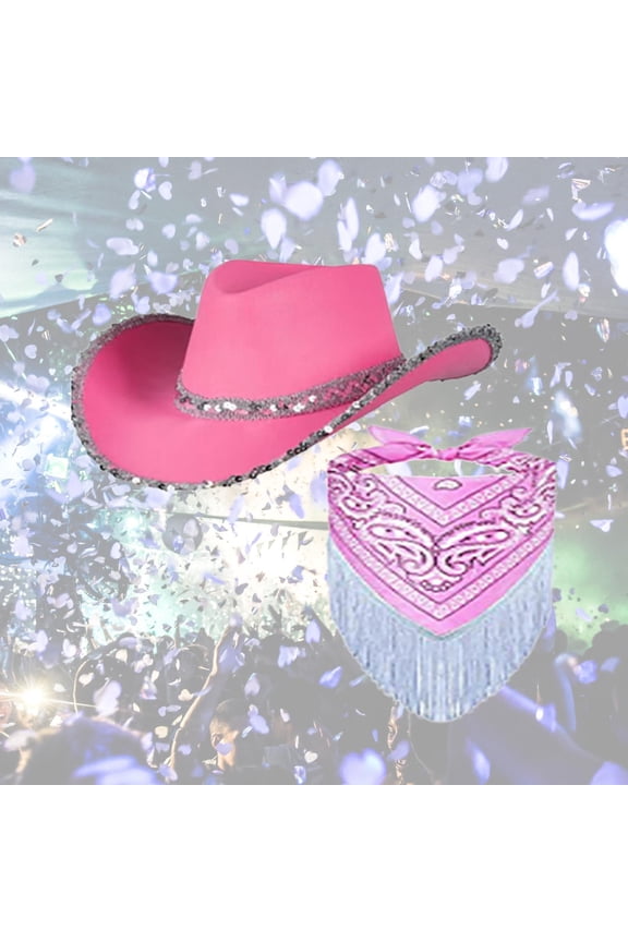 Cowboy Hat Fringe Bandana Mini Cowgirl Hat Casual Jazz Top Hat Sunscreen Hat for Pink