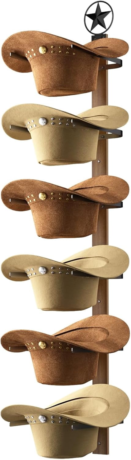 Western Decor Hat Rack Cowboy Hat Holder Cowboy Hat Rack for 6 Pieces Cowboy Hats with Wooden ...
