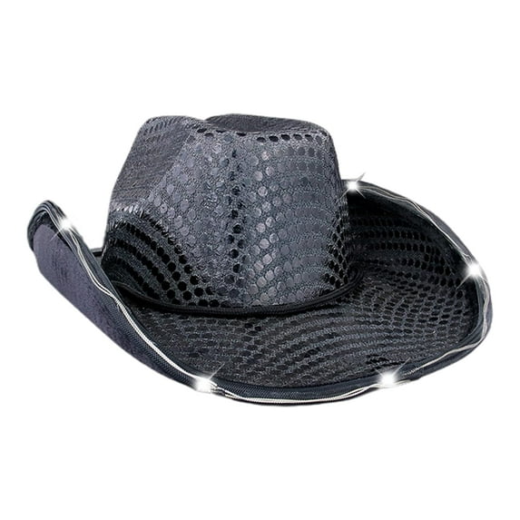 Cowboy Hat, Jazz Hat Sequin Luminous Cap, Women Vintage Gentleman Dress Hat, Flashing Light up Dance Party Cowboy Hats, Black