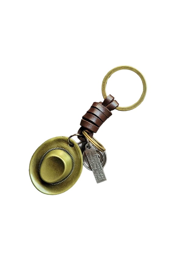 Cowboy Hat Keychain, Vintage Western Key with Leather and Metal, Creative Car Key Holder for Men Women, Cowboy Keys Chain for Bag Backpack Accessories