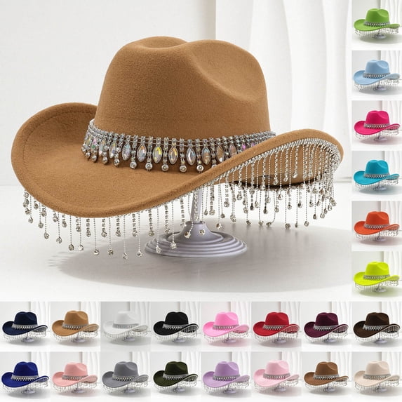 Cowboy Hat Man - Stylish Cowboy Hat For Women And Men Western Hat With Large Round Gemstone Fringe Rhinestone Decorations For Parties And Events,Pink,One Size