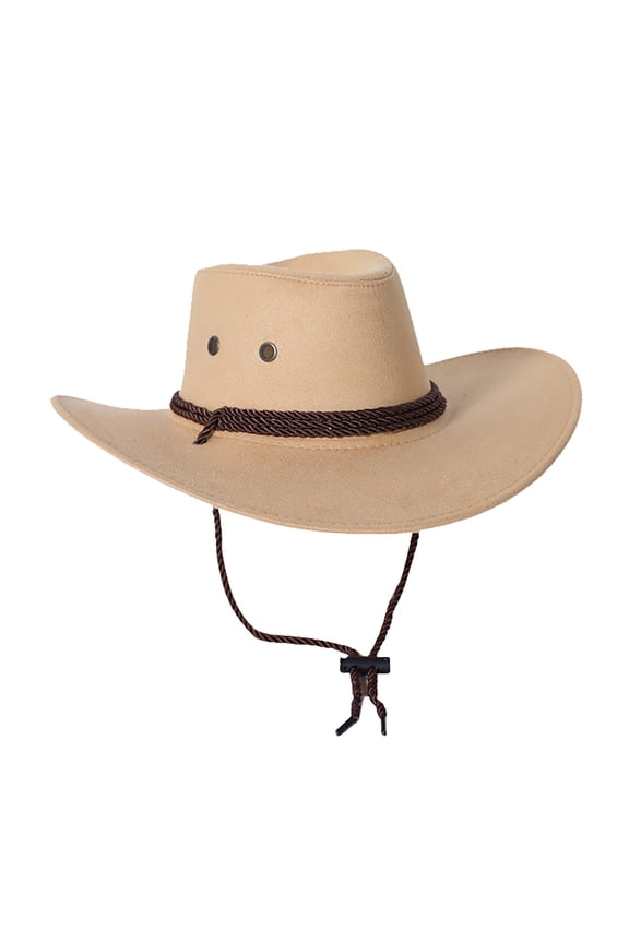 Cowboy Hat Men Classic Wide Brim Creased Crown Braided Rope Band Chin Strap Adjustable Sun Protection Vintage Rustic Leather Metal Accent Outdoor Casual Festival Ranch Rodeo Everyday Fashion Hat