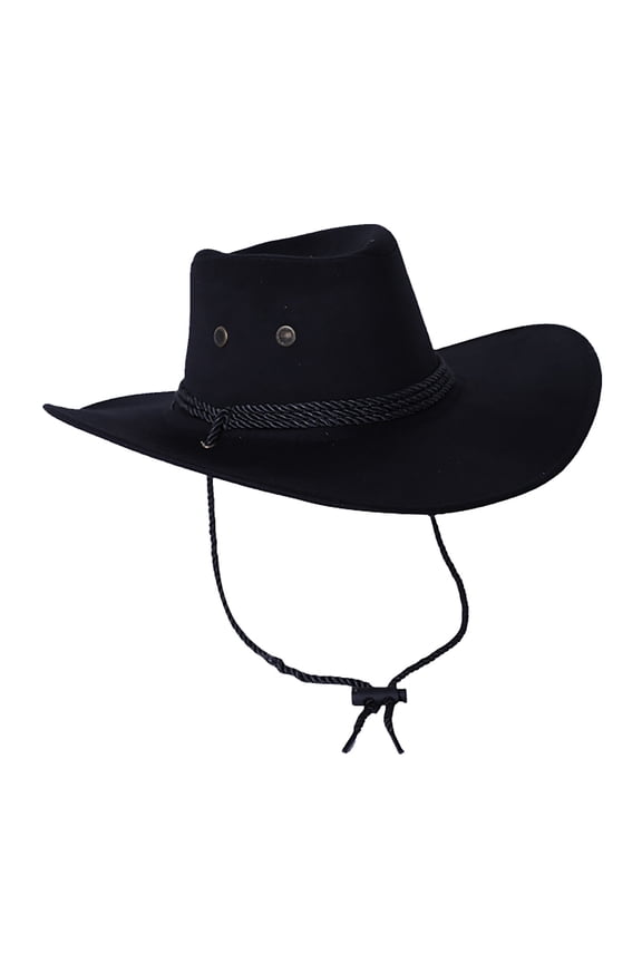 Cowboy Hat Men Classic Wide Brim Creased Crown Braided Rope Band Chin Strap Adjustable Sun Protection Vintage Rustic Leather Metal Accent Outdoor Casual Festival Ranch Rodeo Everyday Fashion Hat