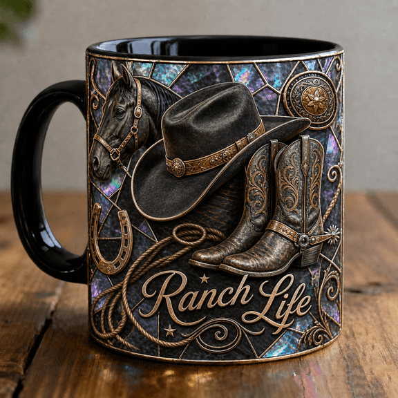 Cowboy Hat Mug 3D Effect Western Gold Ranch Life Coffee Cup for Rancher Gift