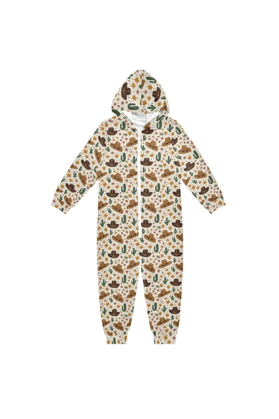 Cowboy Hat Pattern One Piece Pajamas Soft Jumpsuit Cozy Sleep and Play Romper Zipper and Pockets 4T
