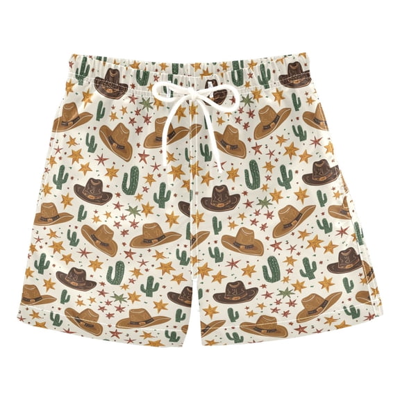 Cowboy Hat Pattern Swim Trunks Quick Dry Beach Pool Board Shorts Lightweight Stylish Print Sizes 2T to XL
