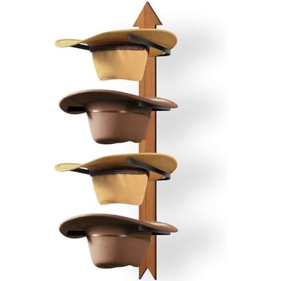 Cowboy Hat Rack, 4 Pieces Wooden Western Rustic Metal Cowboy Hat Hanger with Arrow Sign Board, Gift Cowboy Hat Holder for Wall, Fedora, Sun Hat