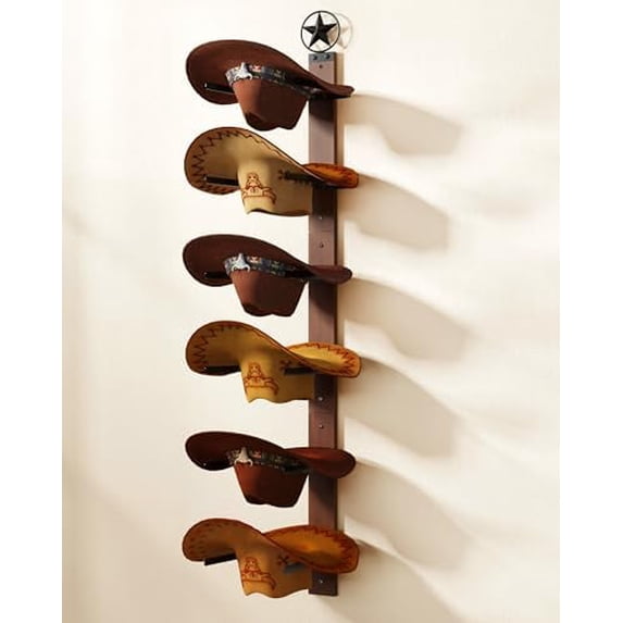 Cowboy Hat Rack for Wall – 3-Piece Western Hat Holder, Rustic Wooden ...