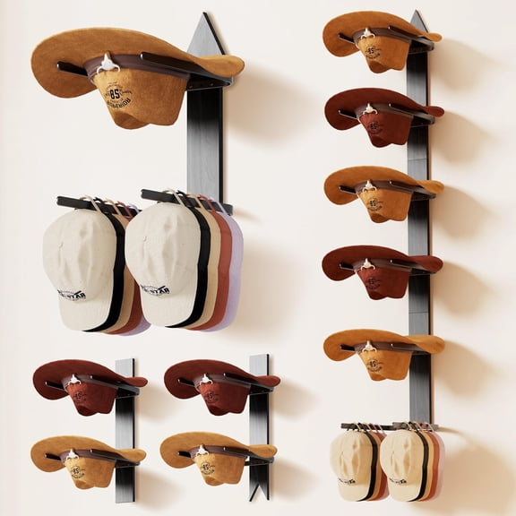 Cowboy Hat Rack for Wall, Cowboy Hat Holder Wall Mount Holds up to 4 Hats, Wooden Western Rustic Metal Hat Hanger with Arrow Sign Board, Hat Organizer for Western Hat, Fedora, Sun Hats (1 pack)