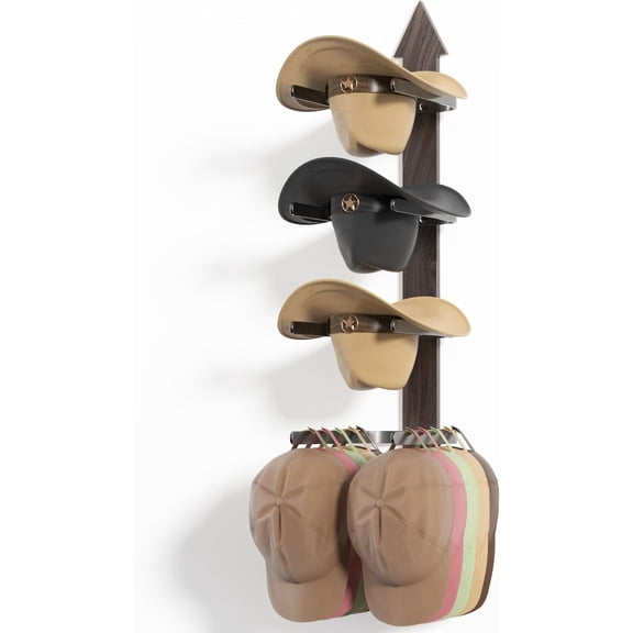 Cowboy Hat Rack for Wall, Hat Holder Wall Mount Holds up to 4 Hats, Wooden Western Rustic Metal Hanger with Arrow Sign Board, Organizer for Western Hat, Fedora, Sun Hats